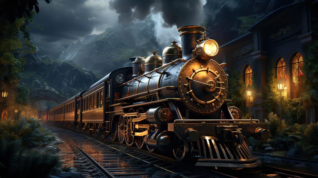 photo of a steampunk train station